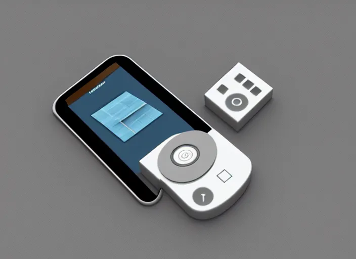 Image similar to futuristic smart phone designed by Dieter Rams, front view, cad photoshop concept, digital art, illustration