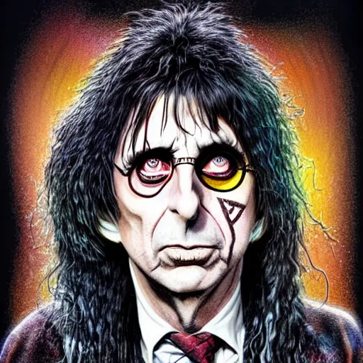 Image similar to graphic illustration, creative design, alice cooper as harry potter, biopunk, francis bacon, highly detailed, hunter s thompson, concept art