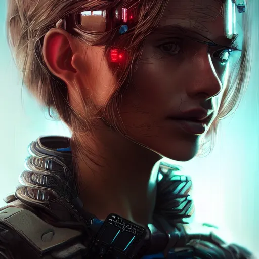 Image similar to closeup portrait, ultra realistic illustration, cyberpunk, hacknaut, sci - fi, fantasy, intricate, elegant, highly detailed, digital painting, artstation, concept art, smooth, sharp focus, illustration - h 7 6 8