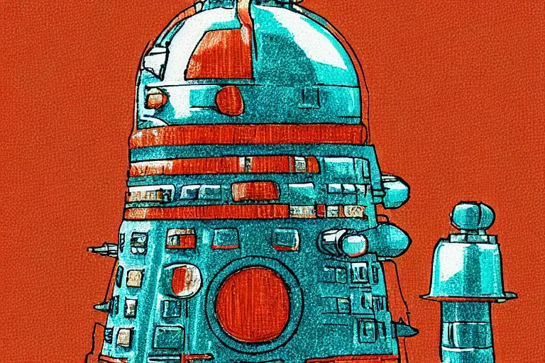 Image similar to daleks!, in the style of john avon and derek riggs and eva widermann, trending on artstation, halfrear lighting closeup view anaglyph filter, bokeh, anime, colored pencil art, belle epoque