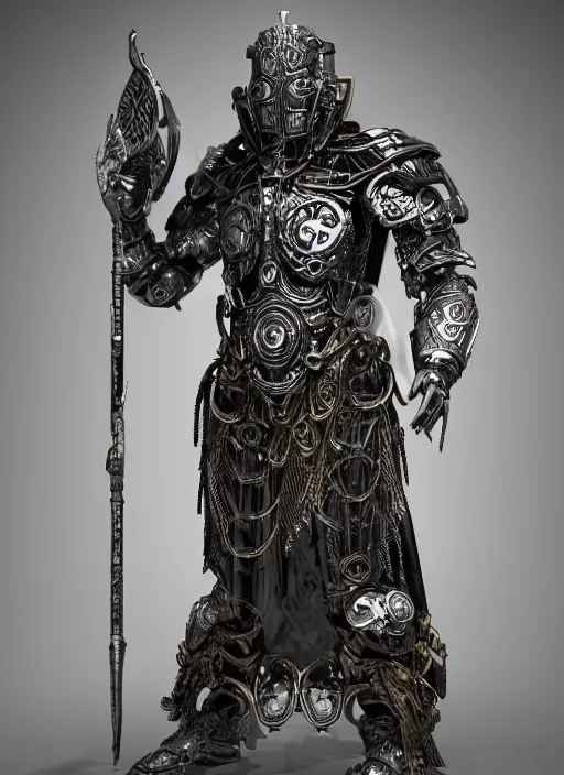 Image similar to hyper realistic glorious ancient celtic god in a obsidian metal armor, futuristic design, designed by makoto kobayashi and luca zampriolo, portrait, cyberpunk style, wood and gold details, intricate, extremely detailed, ornate, deep of field, hard surface, exoskeleton, substance designer metal unreal engine. amazing likeness. very detailed.