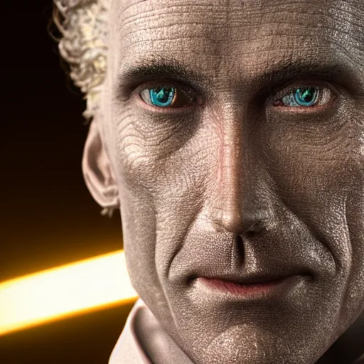 Prompt: john glover as lionel luthor in smallville, portrait made out of rain, realistic, highly detailed, neon, rendered in octane, unreal engine, beautiful, trending on artstation, emotional