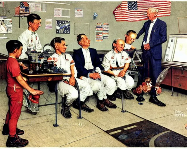 Prompt: apollo moon landing by norman rockwell