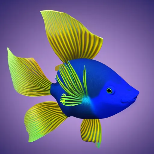 Image similar to 3D render of a cute tropical fish in an aquarium on a dark blue background, digital art