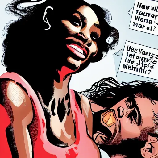 Prompt: in the style of rafael albuquerque comic art, serena williams and taylor swift arguing about who loves paris more.