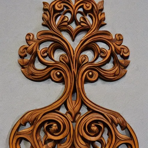 Prompt: ornate carved wood ornaments depicting floral arrangements