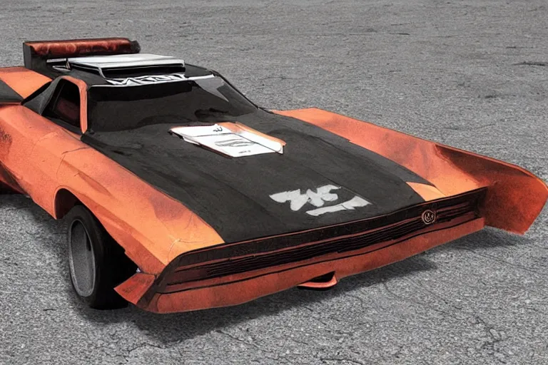 Image similar to Concept art of a mad max 1970s wedge car