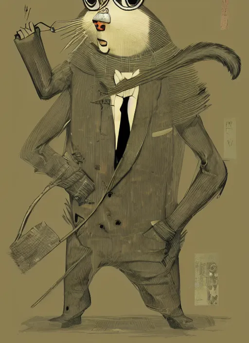 Prompt: a dramatic illustration portrait of an anthropomorphic raccoon mob boss, by victo ngai, by stephen gammell, by george ault, in the style of animal crossing, artstation