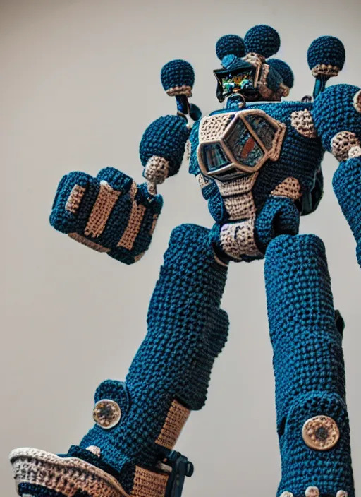 Prompt: a crochet mecha, very detailed, Sigma 30 mm f/1.4