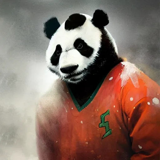 Image similar to panda wearing hockey uniform, intricate, sharp focus, illustration, highly detailed, digital painting, concept art, matte, art by ruan jia and wlop and greg rutkowski, masterpiece