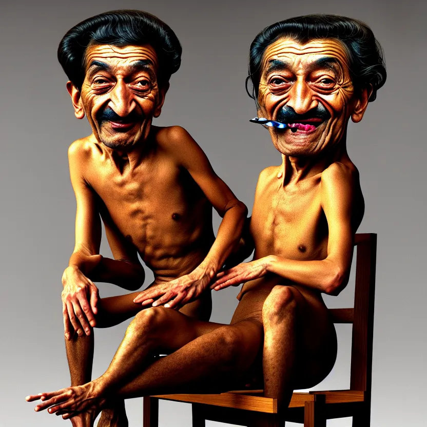 Prompt: portrait of a khatapa sitting on a chair, cute, hilarious, light - hearted, highly detailed, funny, hahahaha, by salvador dali, found on artstation, hyperrealistic digital art