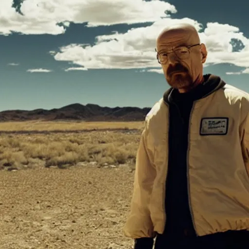 Prompt: still of a breaking bad episode where walter white is trapped in space, cinematic