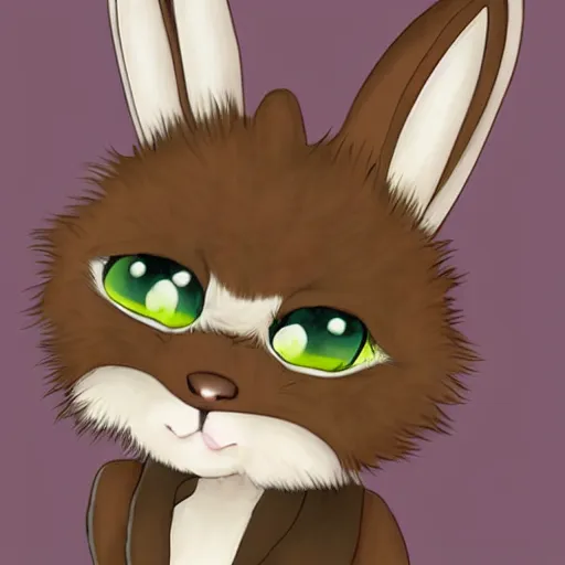 Image similar to cute furry bunny, green eyes, light brown fur, anime, wlop