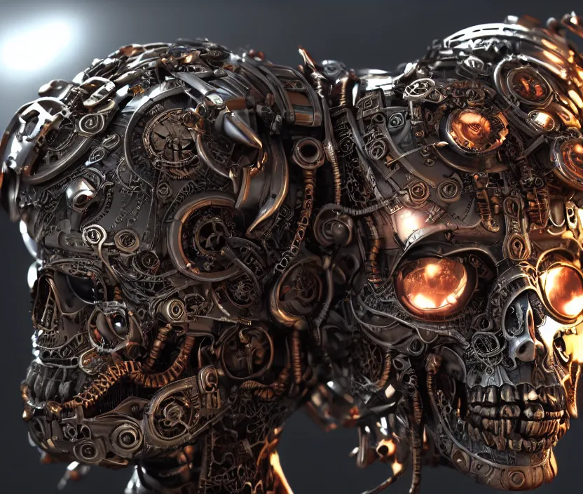 Image similar to steampunk cyborg skull, unreal engine, arstation trending, highly detailed, 8 k