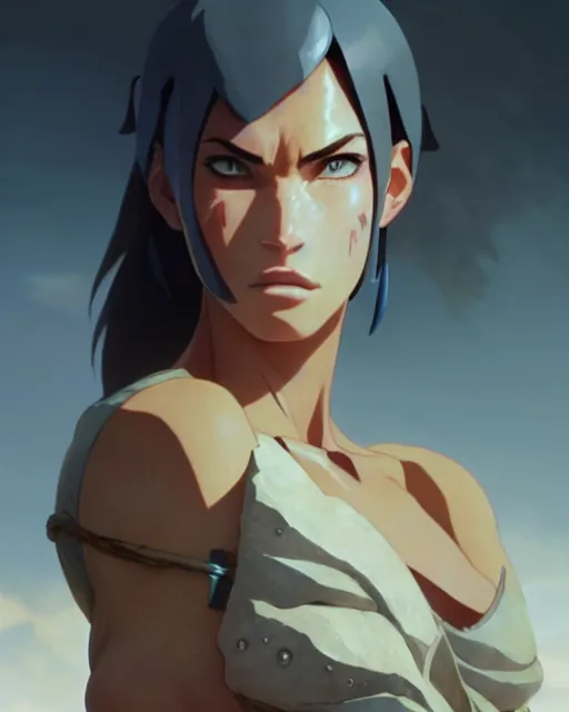 Image similar to azctec warrior, megan fox, detailed perfect face, exquisite details, fire magic, mid view, by studio muti, greg rutkowski makoto shinkai takashi takeuchi studio ghibli