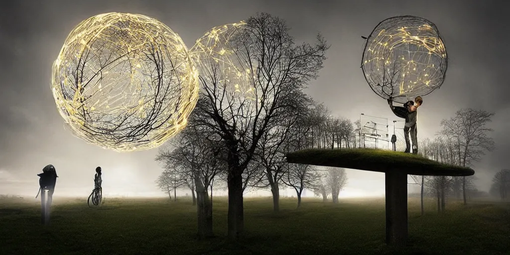 Prompt: light sculpture by erik johansson, do androids dream