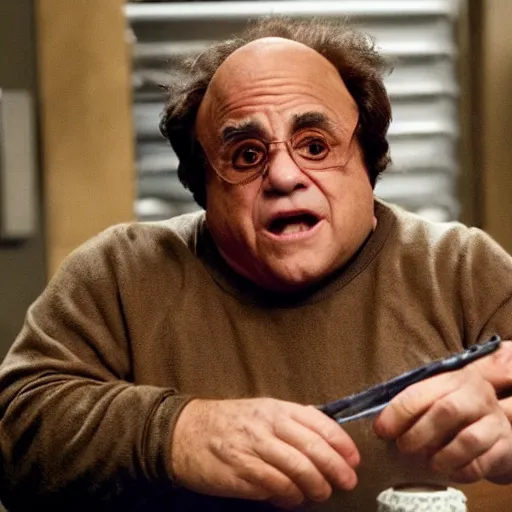 Prompt: danny devito in teen wolf movie still