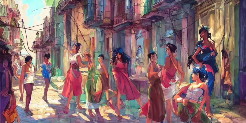 Prompt: concept art, cuban women in havana, digital anime art, good lighting