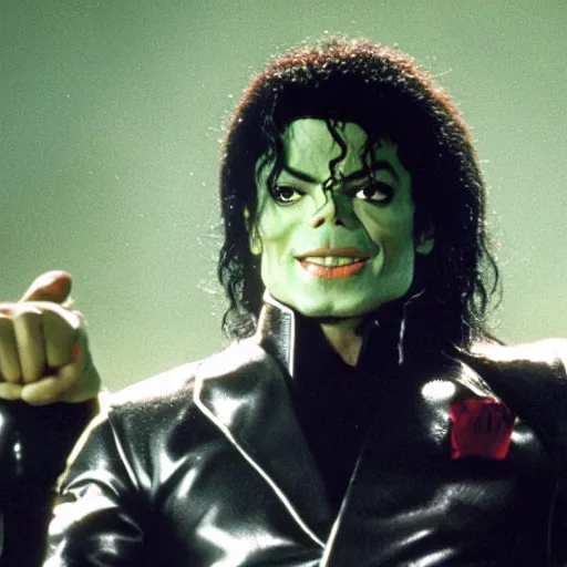 Prompt: michael jackson as the incredible hulk, movie still, 8 k