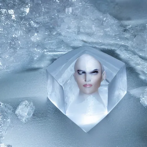Image similar to see through clear sheet of ice sheet of ice in front of model face behind ice