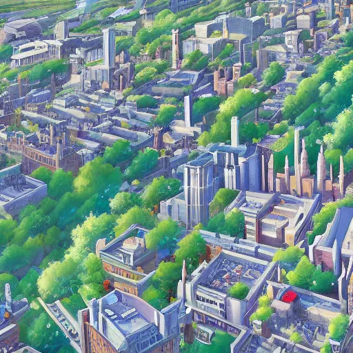 Image similar to A beautiful painting of London ,Anime ,nature ,illustration, Nature wallpaper, Bright and airy, Aerial, Makoto shinkai ,Trending on artstation