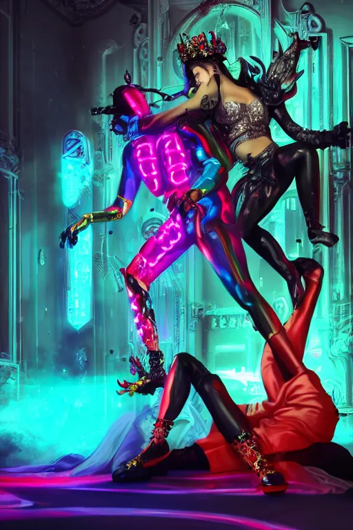 Image similar to full-body rococo and cyberpunk style neon statue of a muscular attractive Jay Sean sim roupa macho dotado e rico android sim roupa reclining con las piernas abiertas e la piroca dura e afuera, glowing red laser eyes, prince crown of red gears, diamonds, swirling black-colored silk fabric. futuristic elements. full-length view. space robots. red balloon animals. human skulls. intricate artwork by caravaggio. Trending on artstation, octane render, cinematic lighting from the right, hyper realism, octane render, 8k, depth of field, 3D