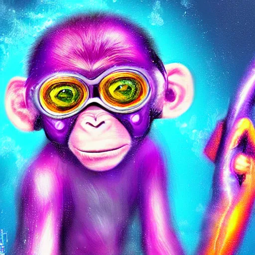 Image similar to cyberpunk excited young monkey underwater, sparkly, colorful, cyberpunk digital painting