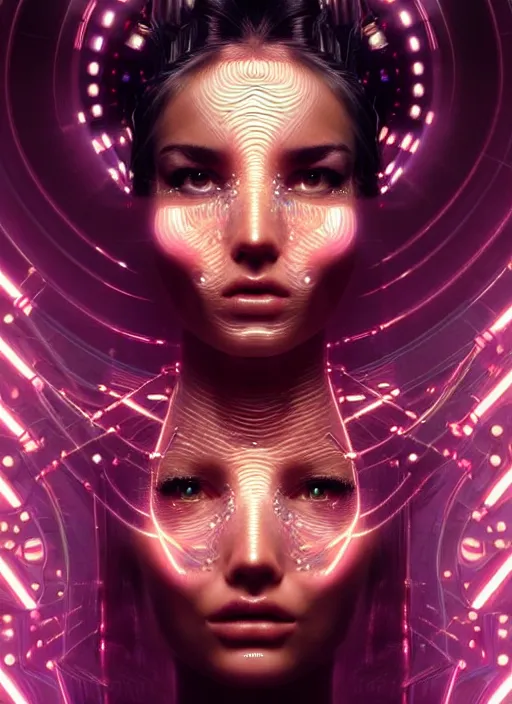 Image similar to a highly detailed long shot photo of very intricate female face portrait, futurism, rococo cyber neon lighting, detailed futuristic fibonacci jewelry, profile posing, hyper photorealistic, crispy quality, digital photography, trending in pinterest, cinematic, 4 k ultra hd, art by pascal blanche, art by greg rutkowski, art by artgerm,