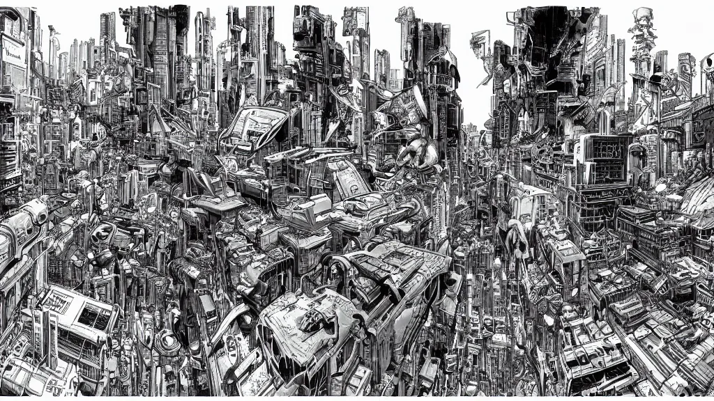 Image similar to a war in cyberpunk city, a clean line drawing, sketching, art by kim jung gi, karl kopinski,