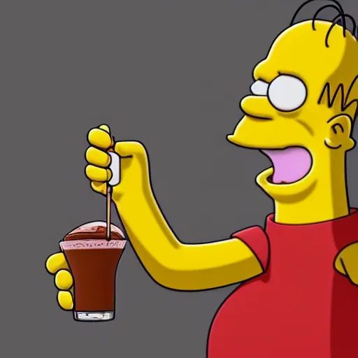 Image similar to Homer Simpson drinking a chocolate milkshake, hyperdetailed, artstation, cgsociety, 8k