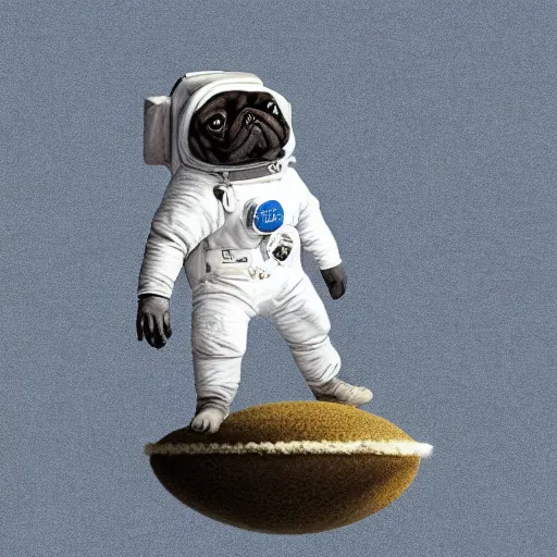 Image similar to Pug Astronaut stands on a ball that look like the moon, artstation