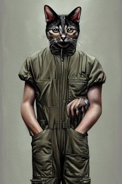 Prompt: epic professional digital art of anthropomorphic male cat wearing air force jumpsuit, painting, by leesha hannigan, iris van herpen, artstation, cgsociety, wlop, epic, much wow, much detail, gorgeous, detailed, cinematic, masterpiece