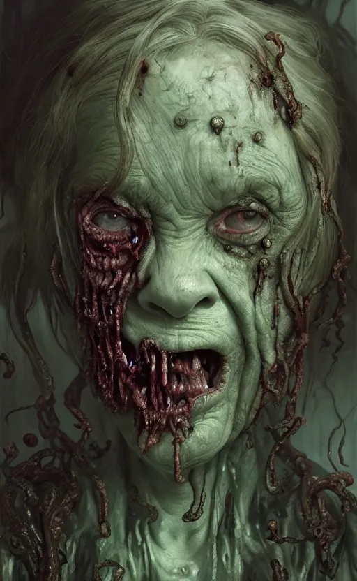 Prompt: delta green, zombie bloated old woman locked in septic tank, present day, creepy, lovecraftian, intricate and very beautiful and highly detailed, elegant, digital painting, artstation, concept art, matte, smooth and sharp focus, illustration, art by tian zi and wlop and alsphonse mucha and artgerm and greg rutkowski