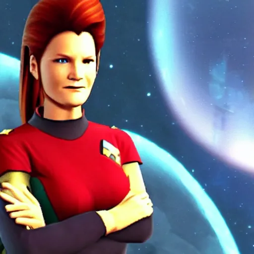 Prompt: Captain Janeway in Super Smash Bros Melee, gameplay screenshot