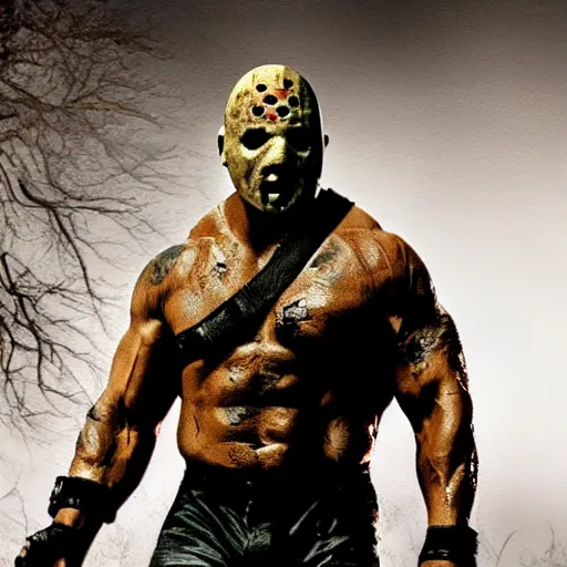 Prompt: Dwayne Johnson as Jason Voorhees 4K quality Super Realistic