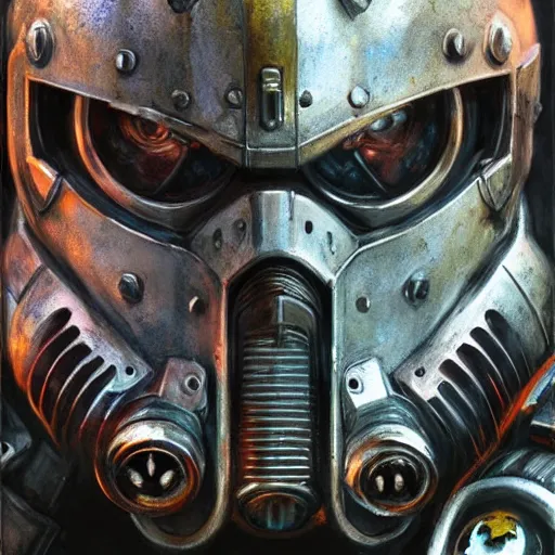 Image similar to fallout power armor as a realistic fantasy knight, closeup portrait art by donato giancola and greg rutkowski, realistic face, digital art, trending on artstation, symmetry!!, skull helmet