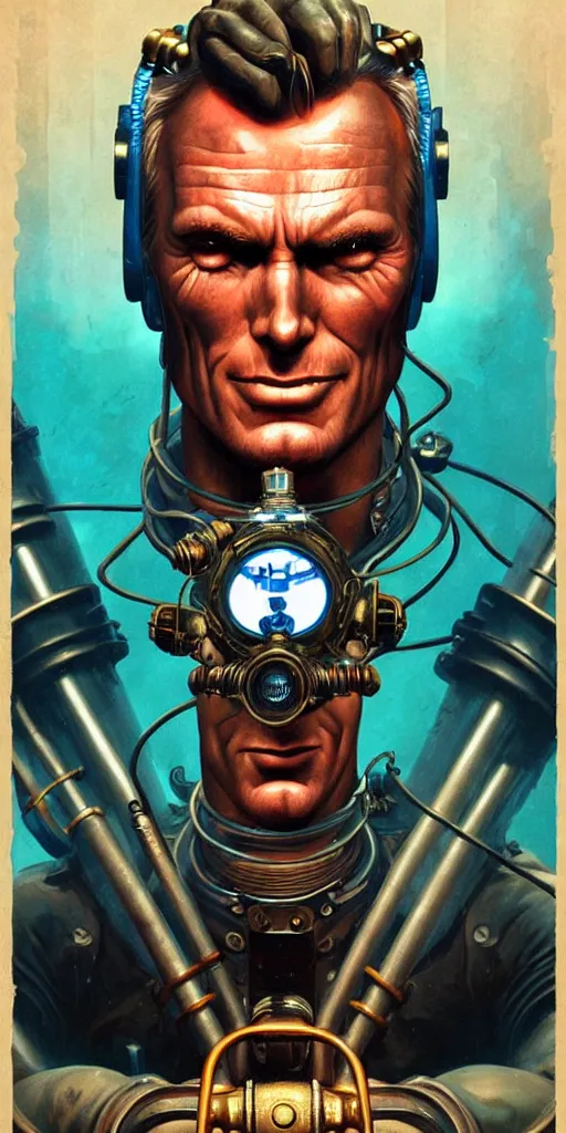 Image similar to lofi underwater bioshock biopunk clint eastwood portrait, Pixar style, by Tristan Eaton Stanley Artgerm and Tom Bagshaw.