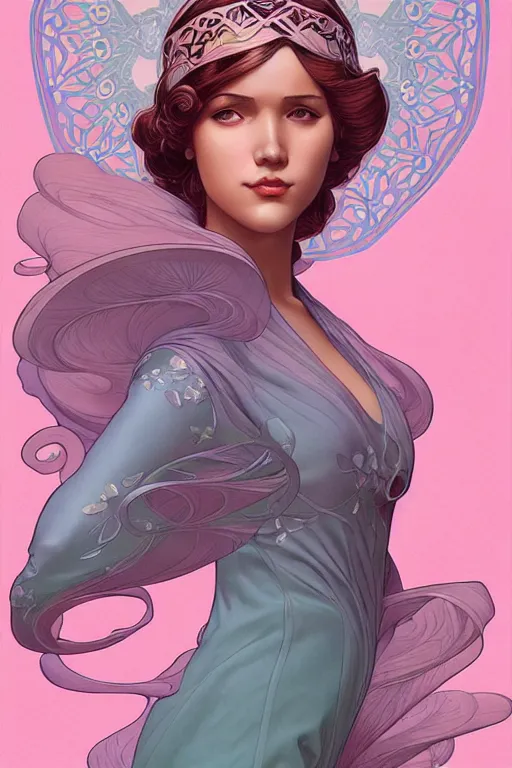 Image similar to 🧕🏽☁, art nouveau, artstation, moebius + artgerm, hd,