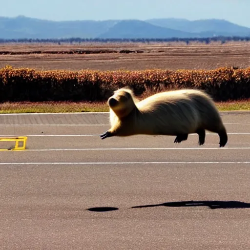 Image similar to capybara flying a plane