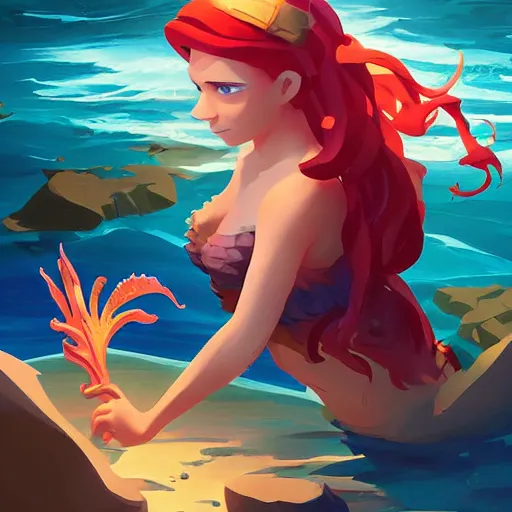 Image similar to painting mermaid treasure on sea of thieves game avatar hero smooth face median photoshop filter cutout vector, behance hd by jesper ejsing, by rhads, makoto shinkai and lois van baarle, ilya kuvshinov, rossdraws global illumination