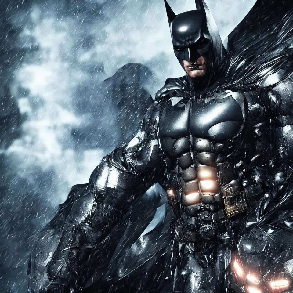 Image similar to batman from the arkham knight game, realistic, well detailed, 4 k,