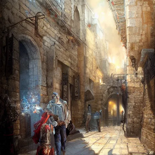 Image similar to the old city of jerusalem by raymond swanland, highly detailed, bright tones