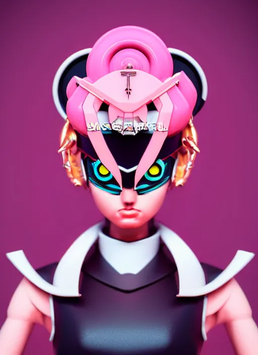 Image similar to symmetry!! portrait of a sailor moon, futuristic, dark, highly detailed, 8 0 - s style colors, sharp focus, octane render, vinyl design toy, realistic photo, studio green light on pink background