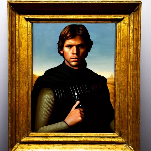 Image similar to a portrait painting of luke from star wars in a renaissance style hanging in the louvre