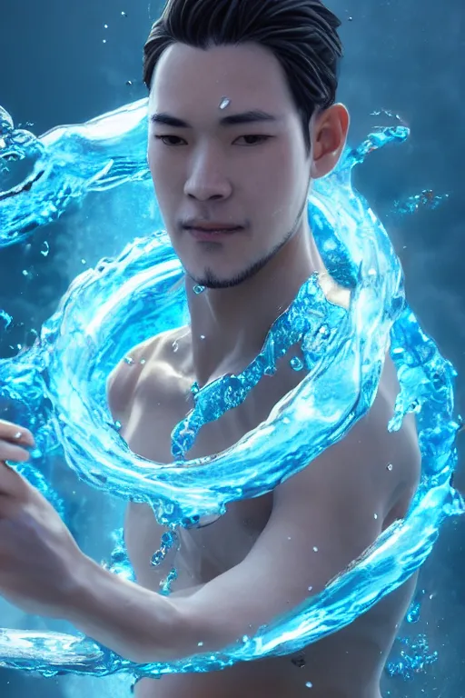 Image similar to a water bender making water swirl all around him , made by Stanley Artgerm Lau, WLOP, Rossdraws, ArtStation, CGSociety, concept art, cgsociety, octane render, trending on artstation, artstationHD, artstationHQ, unreal engine, 4k, 8k,