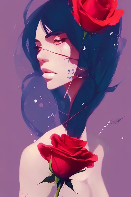 Image similar to a ultradetailed beautiful panting of a stylish woman holding a rose, by conrad roset, greg rutkowski and makoto shinkai, trending on artstation