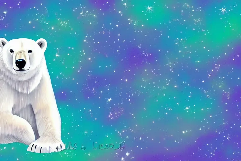 Image similar to a relaxed polar bear looking to the sky by lisa frank, digital art,