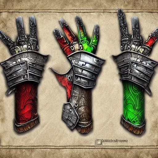 Image similar to warrior Gauntlet, war theme gauntlet, fantasy gauntlet of warrior, armored gauntlet, fiery coloring, epic fantasy style art, fantasy epic digital art, epic fantasy weapon art, an item from fantasy game