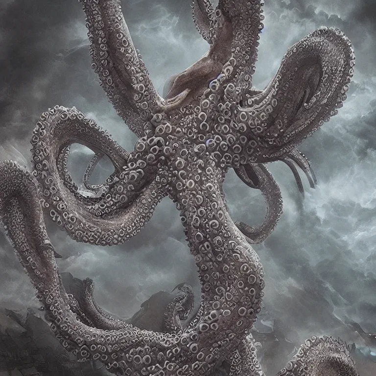 Image similar to a dramatic and beautiful digital matte painting of large realistic octopus with legs made of fractal celtic knots, trending on cgartist, hi-fructose, mandala, ultra detailed 8k