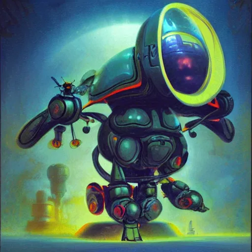 Image similar to a large anthropomorphic bee shaped mecha by paul lehr and moebius